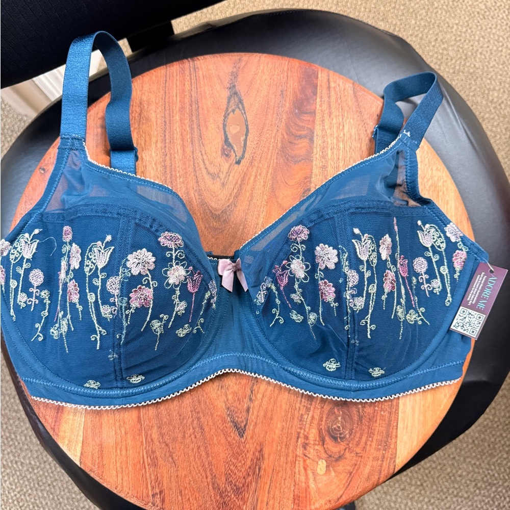 Embroidered Floral Blue Bra